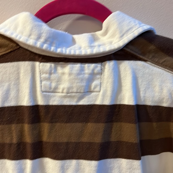 Old Navy Striped Long-sleeved Polo Top Brown/Cream Stripes Cropped a little - Picture 4 of 5